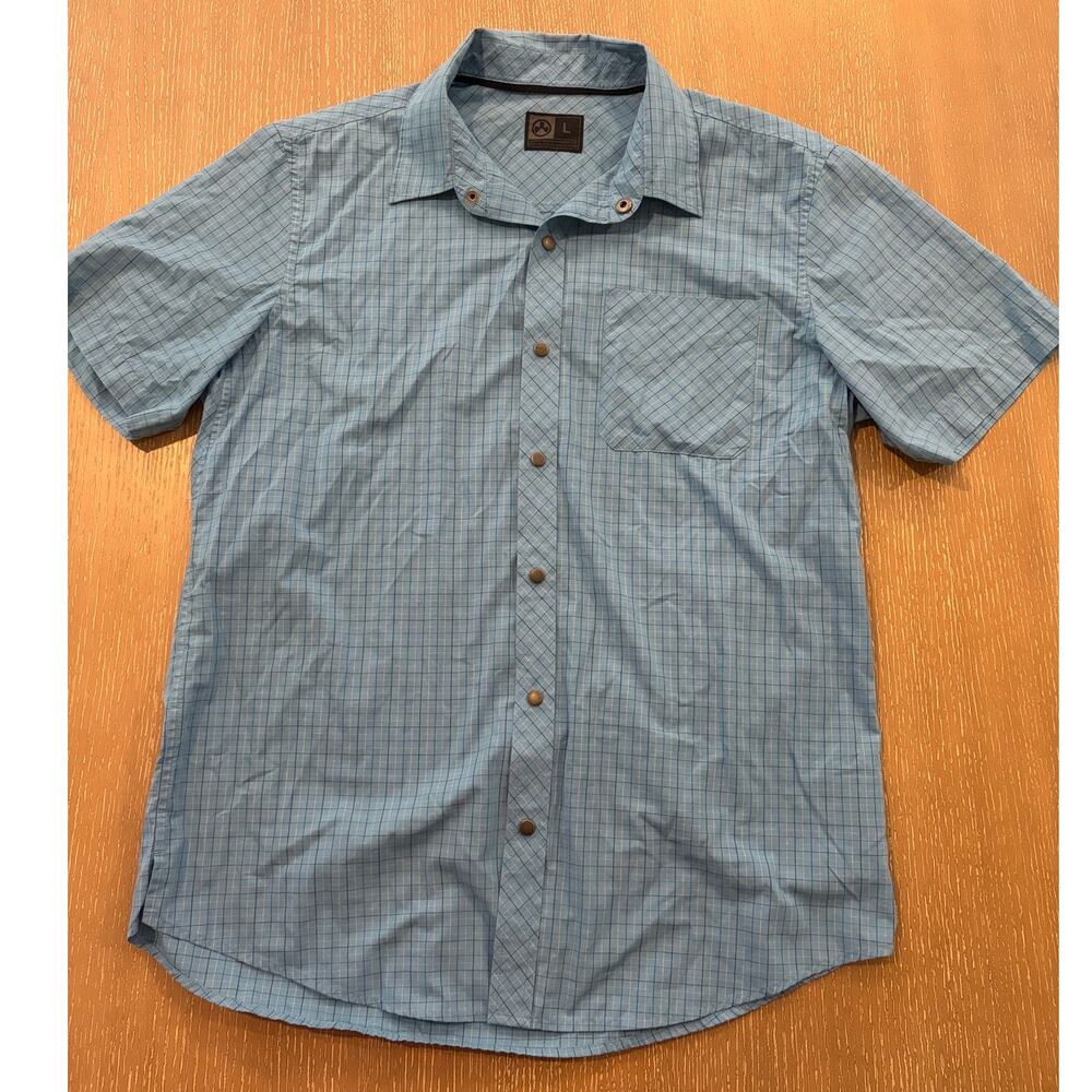 Magpul‎ Shirt Mens Large Blue Plaid Snap Button Up Hike Camp Fishing Gorpcore